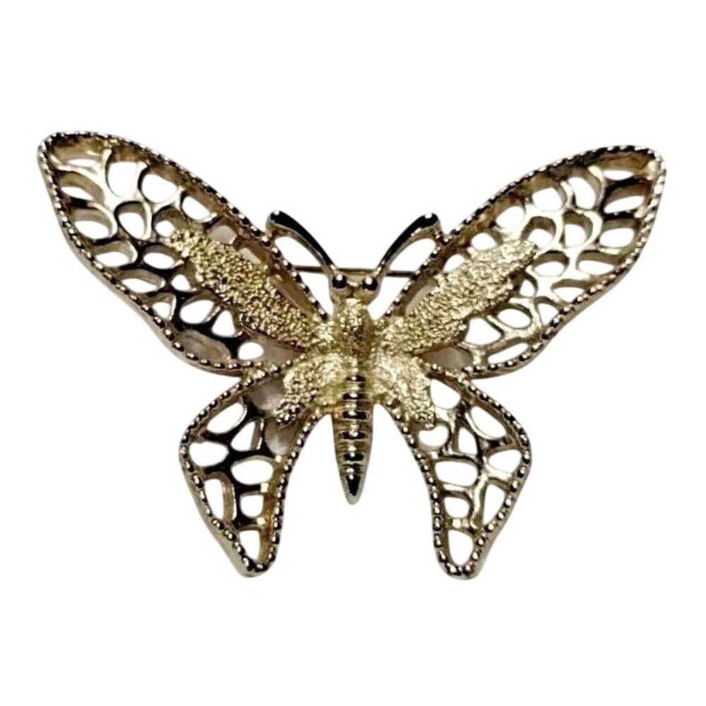 Sarabah Butterfly Brooch Pin Gold Tone Openwork Design Vintage Costume Jewelry‎